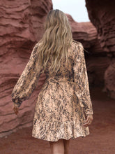 1pc Snake Skin Print Long Sleeve Shirt Collar Dress